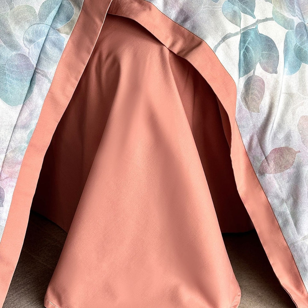 Watercolor Leaf Cotton Sateen Duvet Cover Set with Reversible Solid Back & Piped Hem