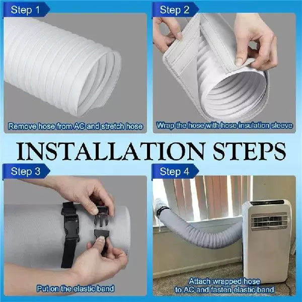 Unisex One Size Insulated Accordion-Style Portable Air Conditioner Exhaust Hose Extension with Protective Cover and Snap Button Clips Stornfield
