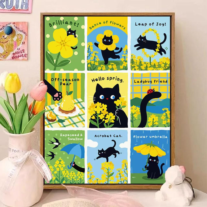 Playful Cat-Themed Illustrated Wall Art Stornfield