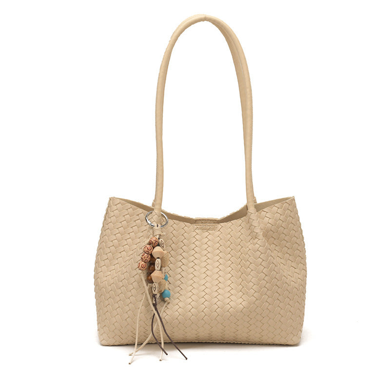Woven Leather Tote Bag with Decorative Charms