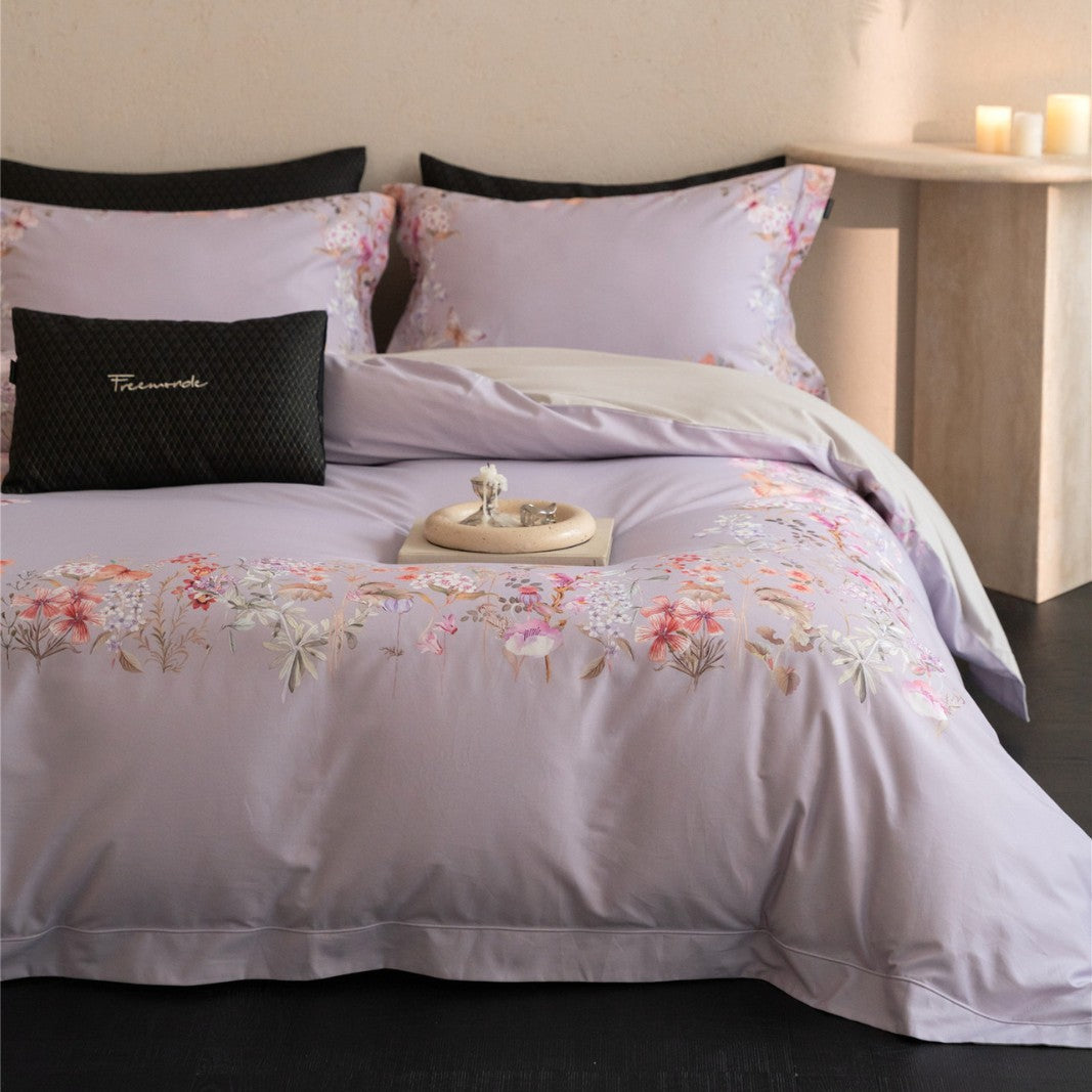 Botanical Watercolor Cotton Sateen Duvet Cover Set with Oxford Pillow Shams
