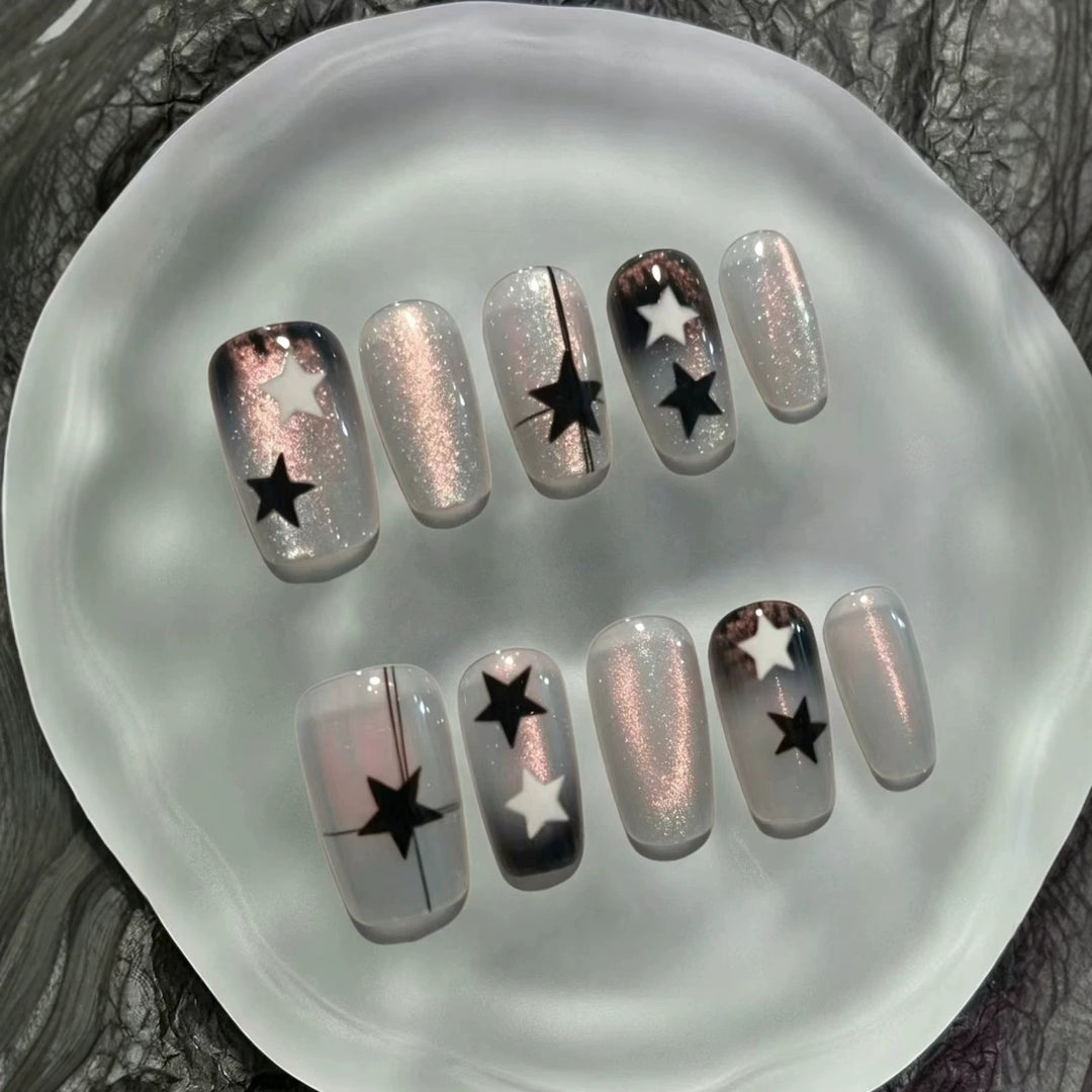 Artistic Star-Pattern Press-On Nail Set Stornfield