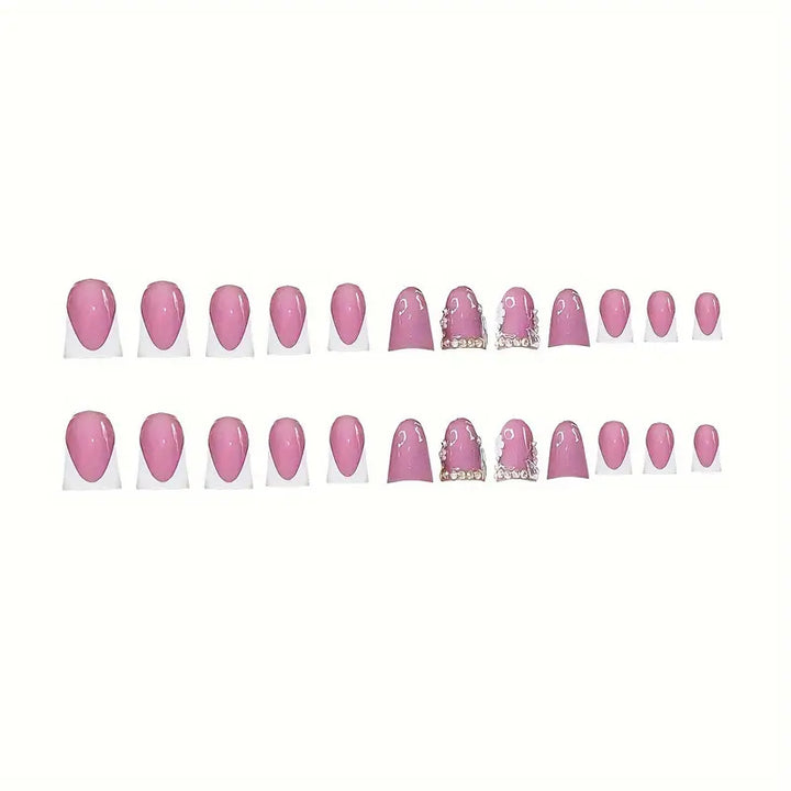 Elegant French Tip Press-On Nail Art with Rhinestone Accents Stornfield