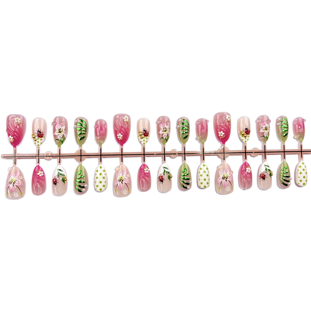 Artistic Floral-Decorated Press-On Nail Set