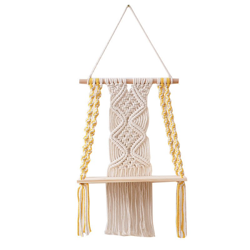 Macramé Decorative Shelf with Wooden Base Stornfield