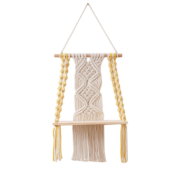 Macramé Decorative Shelf with Wooden Base Stornfield