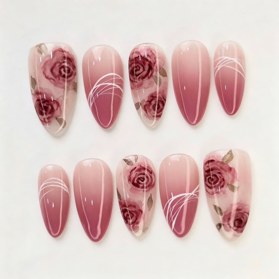 Elegant Floral-Patterned Press-On Nail Art Stornfield