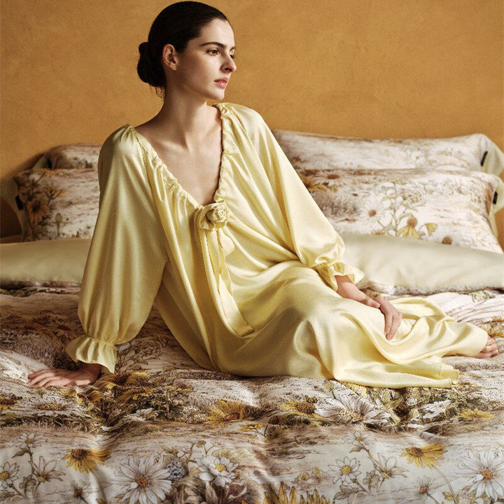 Botanical Lemon Cotton-Sateen Duvet Cover Set with Scalloped Hem