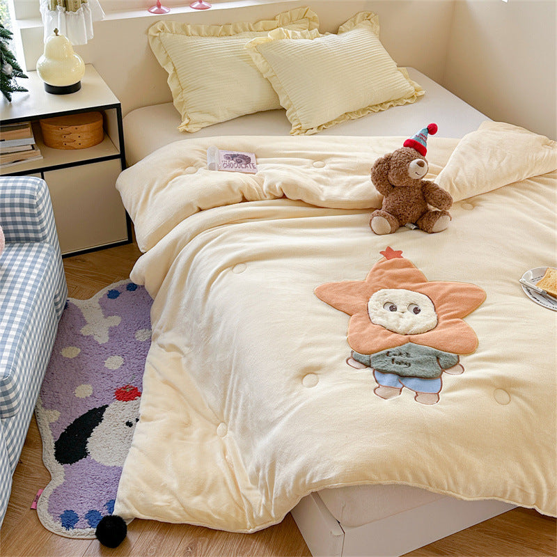 Plush Appliqué Teddy Microfiber Duvet Cover Set