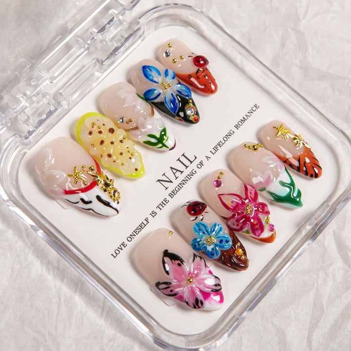 3D Floral Design Press-On Nail Set