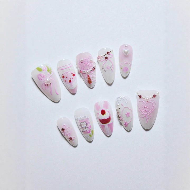 Artistic Heart-Embellished Press-On Nail Set Stornfield
