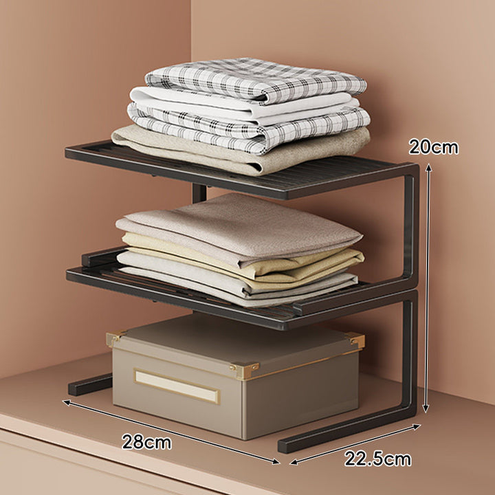 Low-Profile Ventilated Metal Shelf Riser Organizer for Closet and Countertop