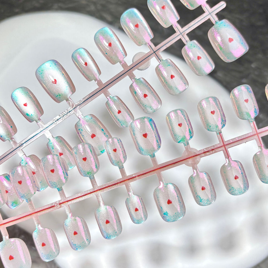Decorative Press-On Nail Art Set with Heart Accents