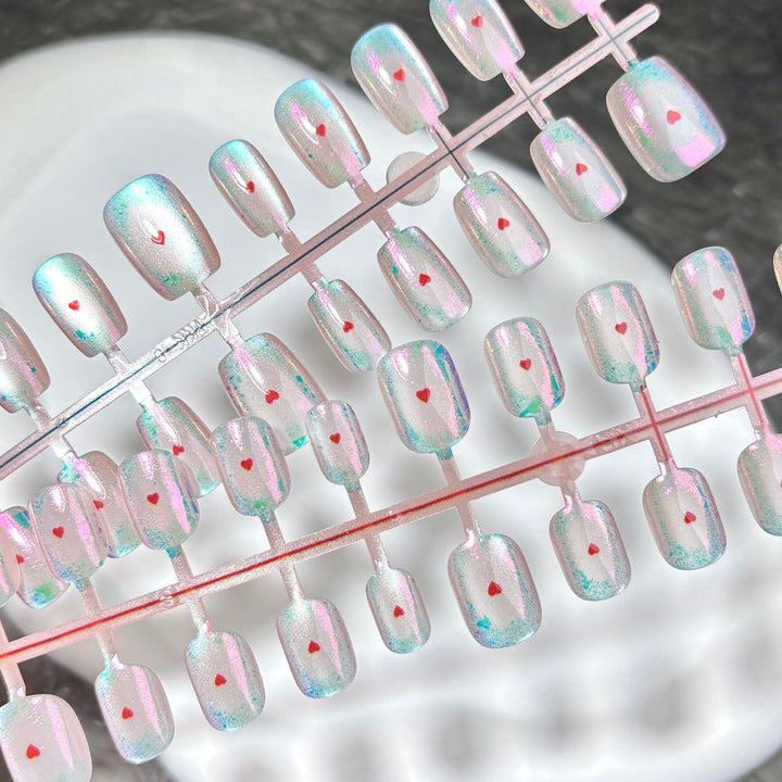 Decorative Press-On Nail Art Set with Heart Accents