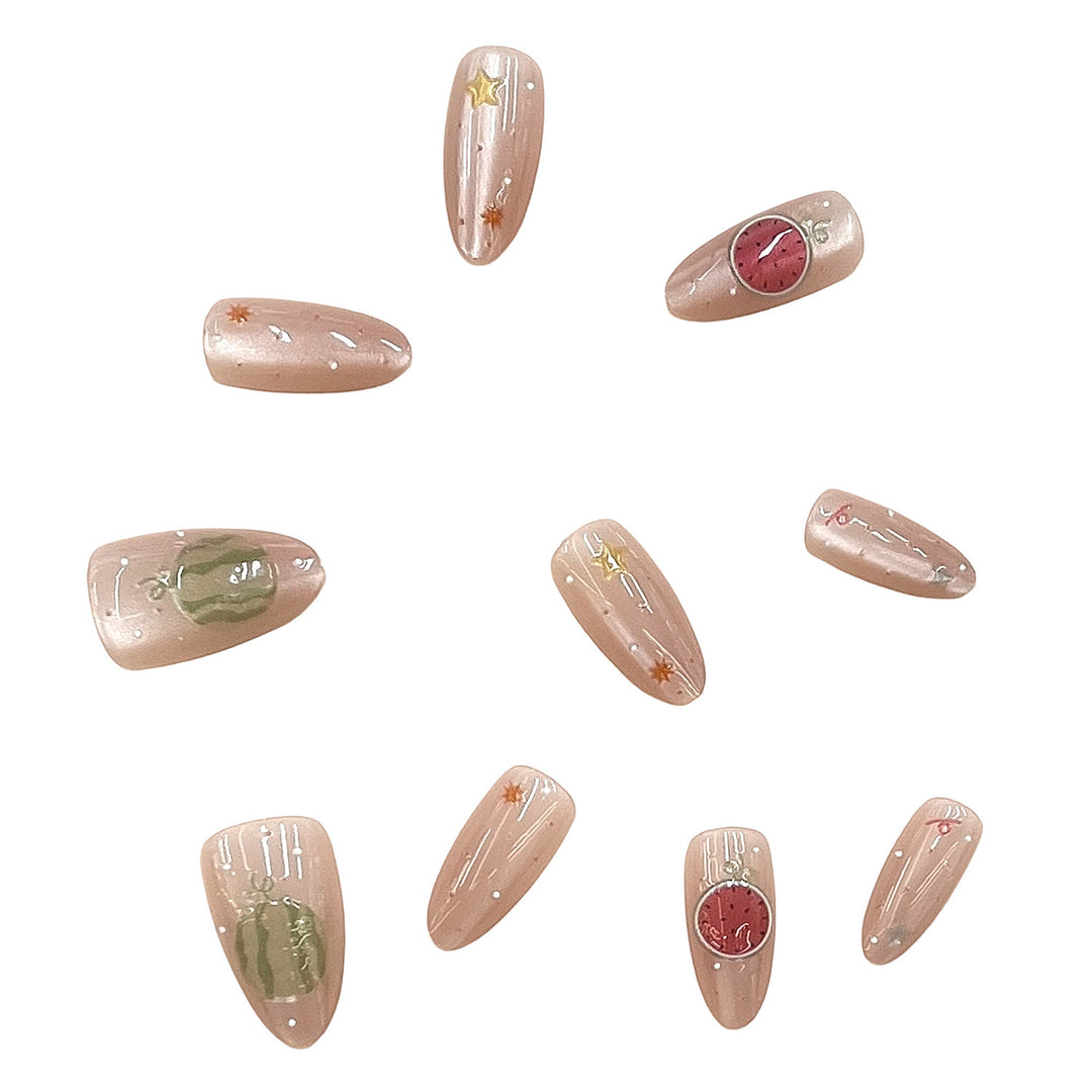 Artistic Press-On Nail Set with Elegant Fruit Designs Stornfield