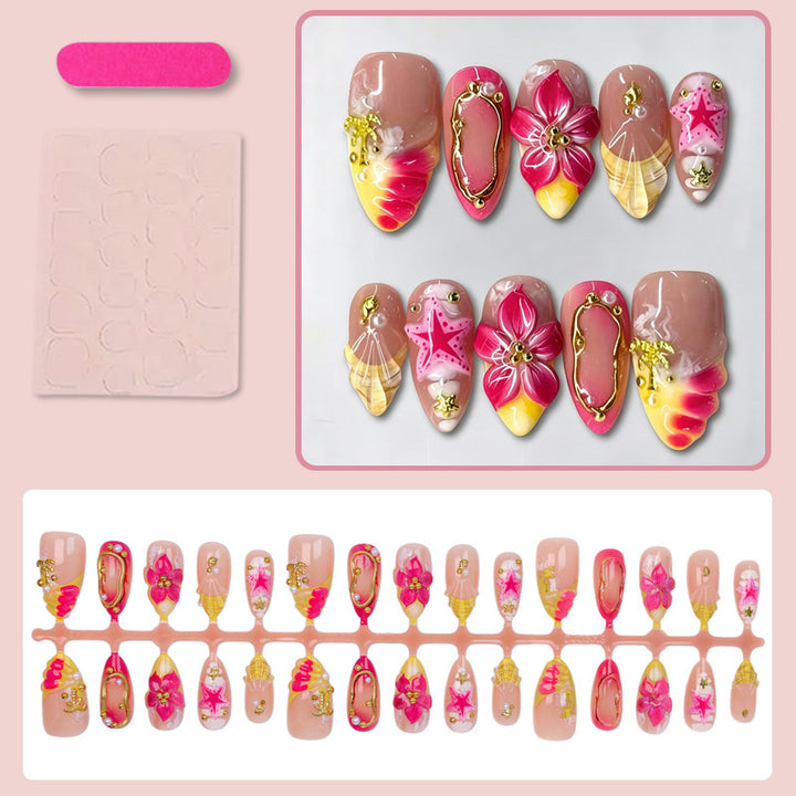 Artificial nail set with floral patterns and luxurious decorations Stornfield