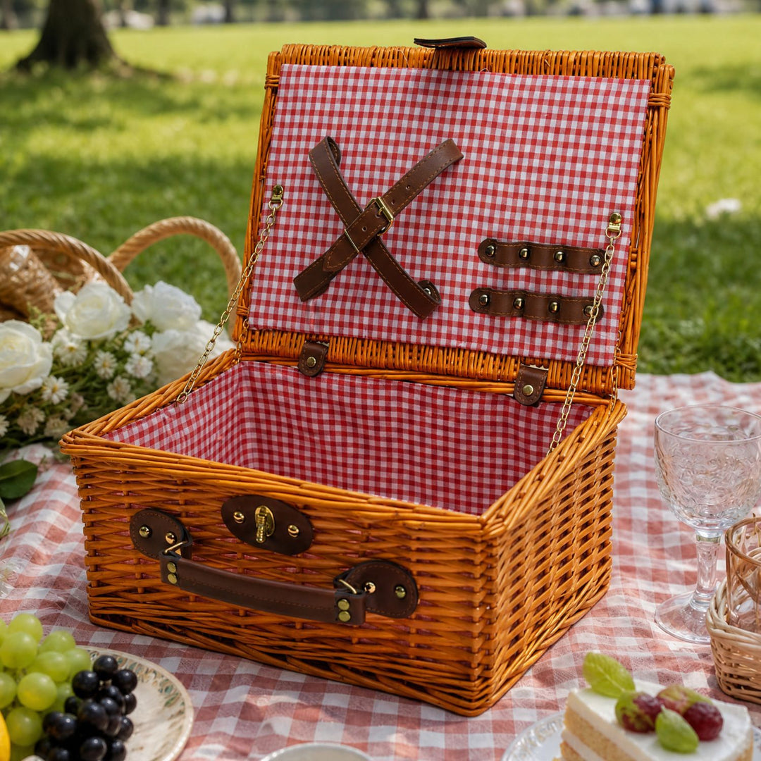 Ladies Luxury Picnic Basket with Offset Dish Compartment and Floral Lining Stornfield