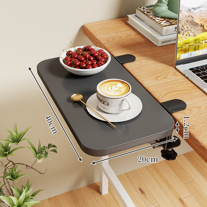 Clamp-On Expandable Desk Side Table Shelf with Wide Smooth Surface and Slim Adjustable Clamp