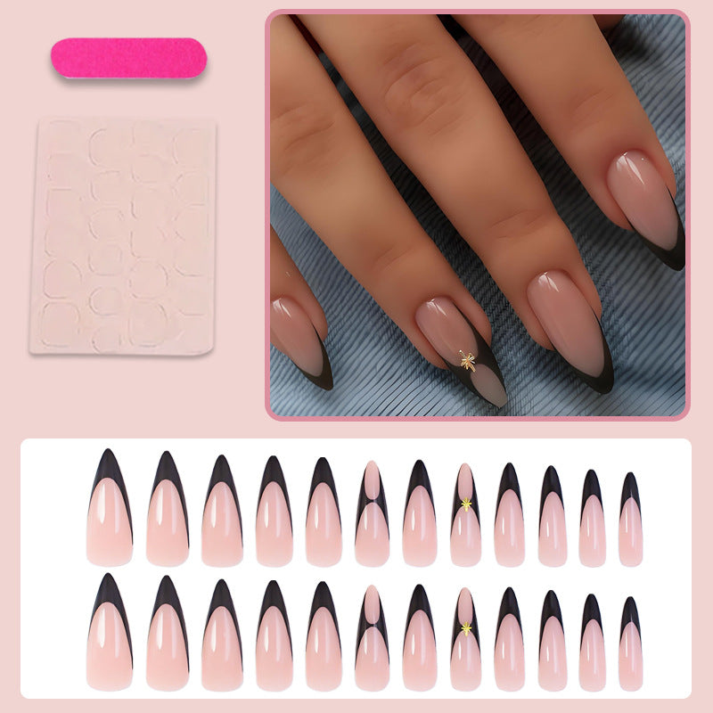 Artificial nail set with elegant lace design and glitter details Stornfield