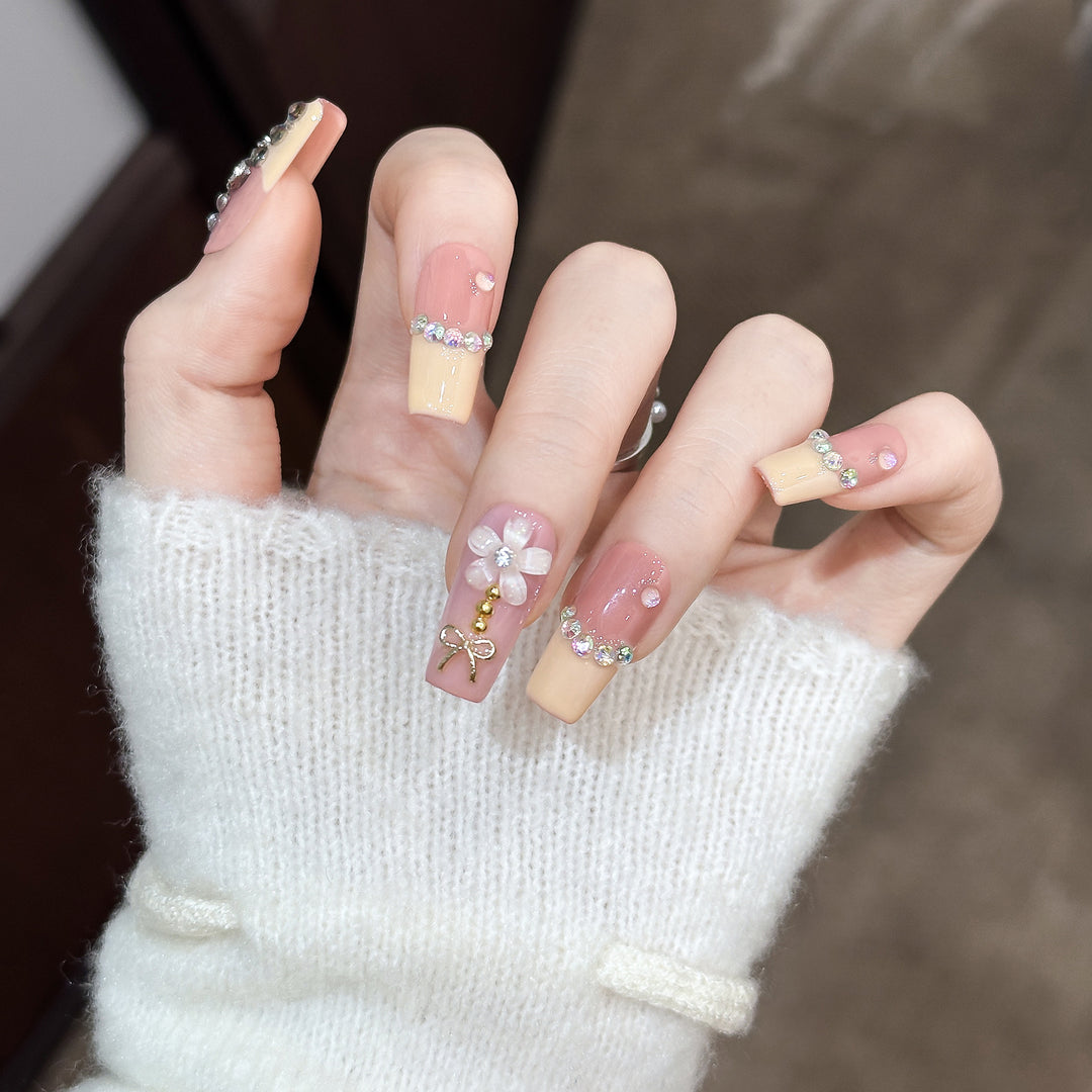 Decorative Nail Art Tips with Rhinestone Accents
