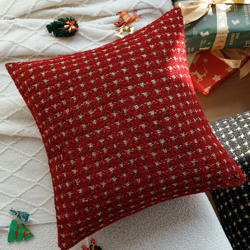 Square cushion cover with metallic houndstooth bouclé and concealed zipper Stornfield