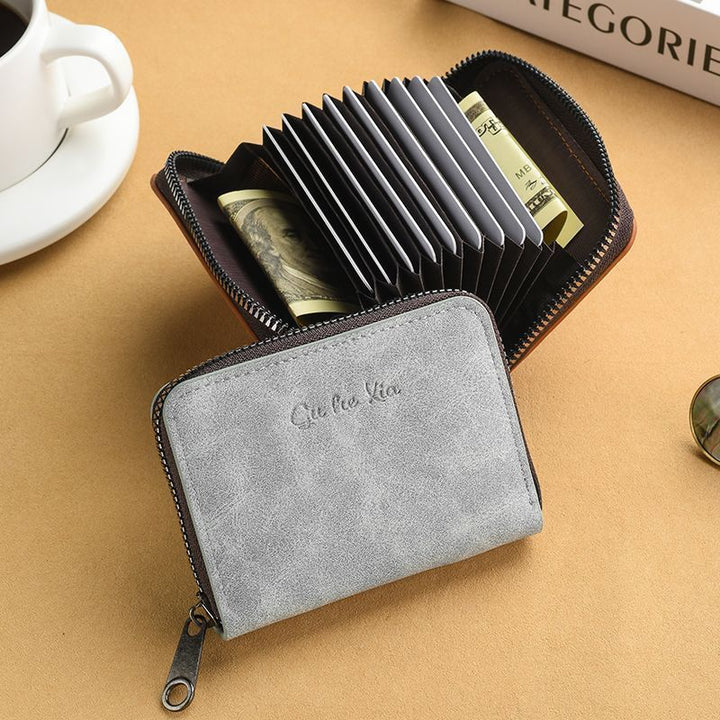 Compact Zippered Genuine Leather Wallet