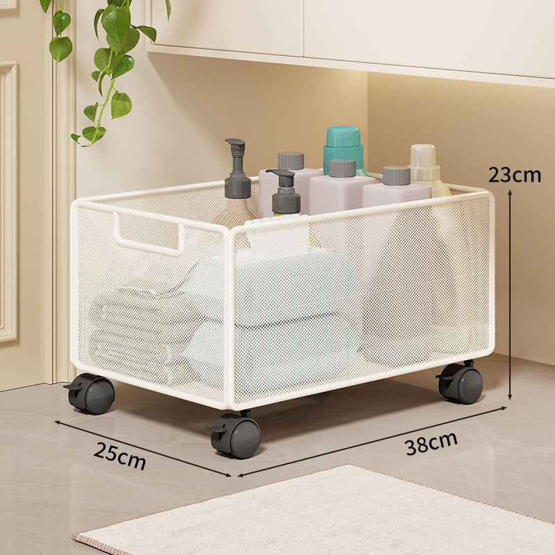 Mesh Rolling Bathroom and Under-Cabinet Storage Basket with Locking Casters and Built-In Handles