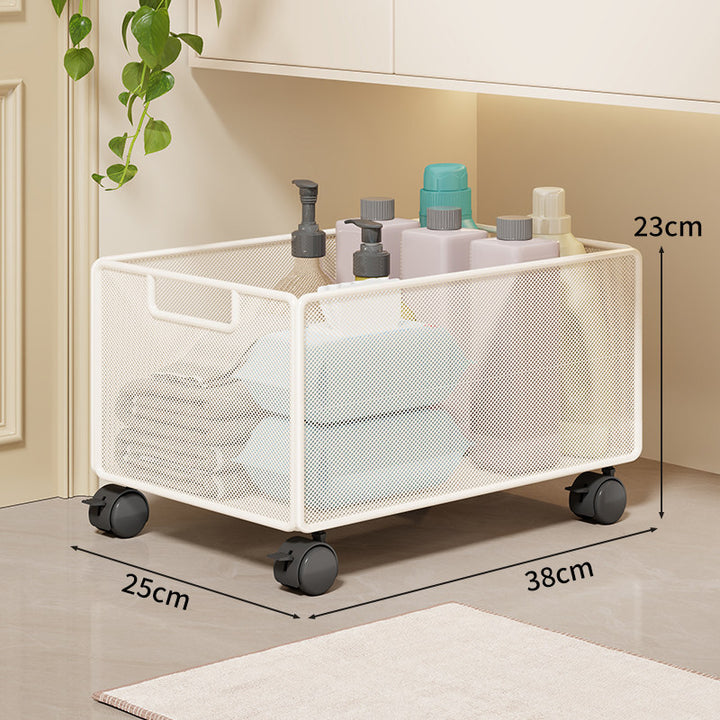 Mesh Rolling Bathroom and Under-Cabinet Storage Basket with Locking Casters and Built-In Handles