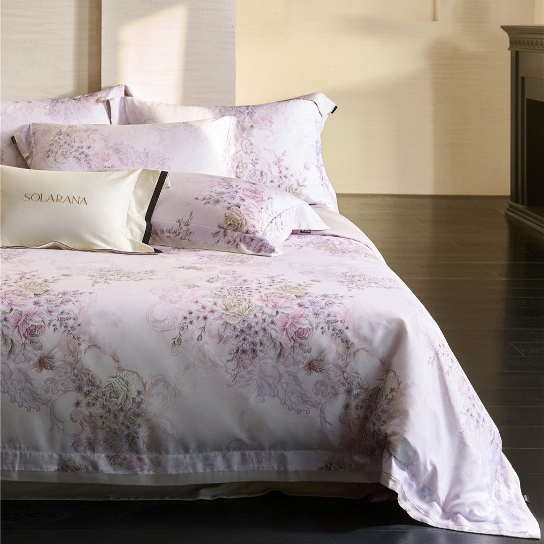 Floral Satin-Effect Cotton Sateen Duvet Cover Set with Decorative Pillow Shams
