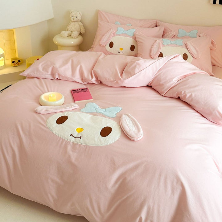 Playful 3D-Appliqué Cotton Percale Duvet Cover Set with Removable Character Ears & Envelope Pillow Shams