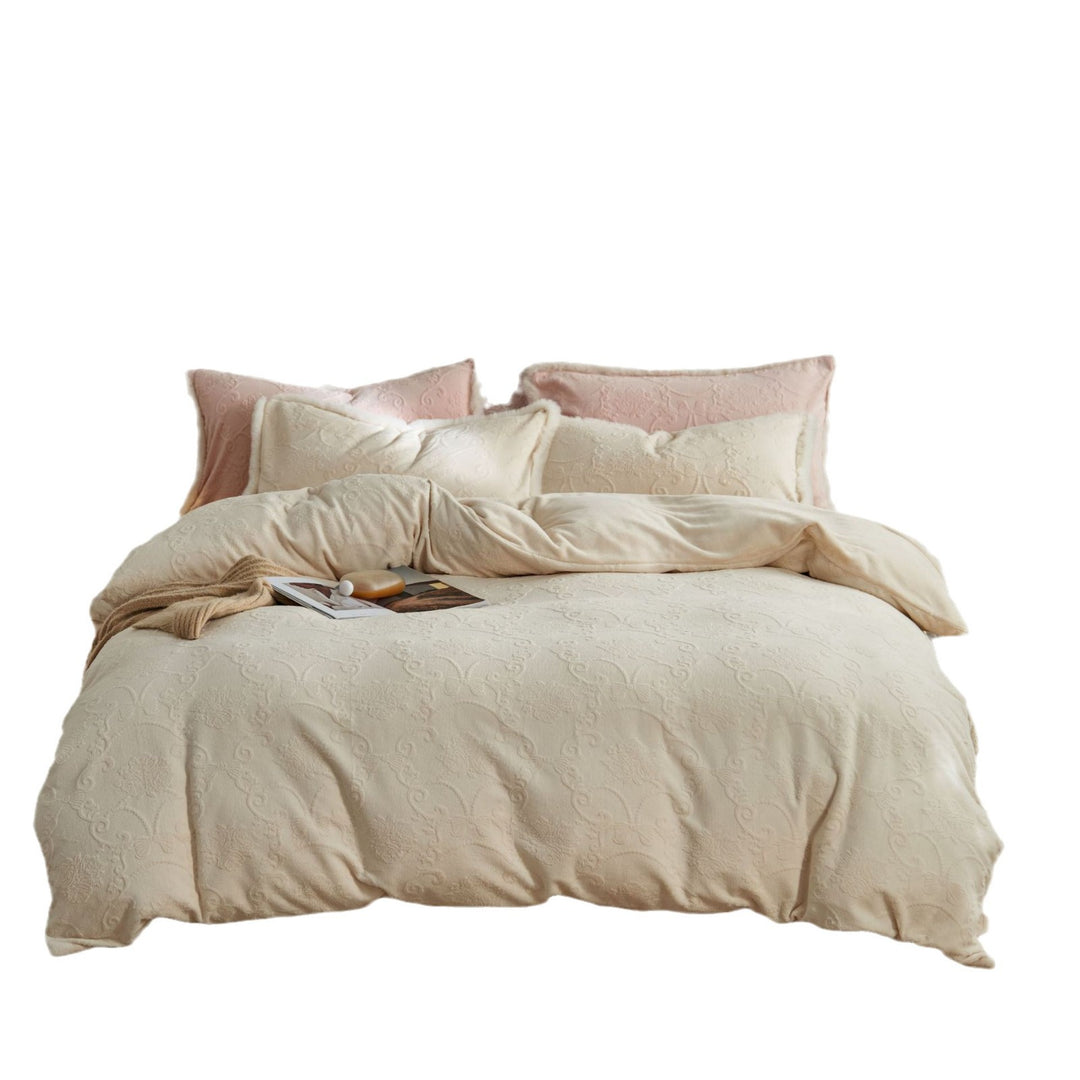 Embossed Paisley Plush Microfiber Duvet Cover Set with Sherpa-Lined Shams