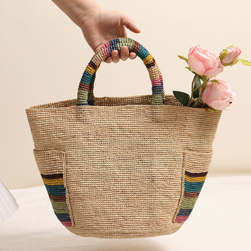 Handcrafted basket bag with colorful stripe accents Stornfield