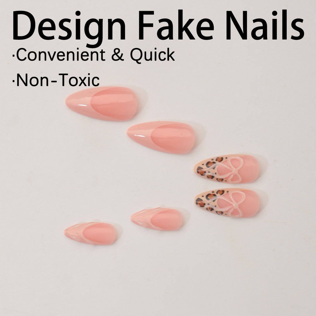 Acrylic Nail Set with Creative Leopard and Bow Accents Stornfield
