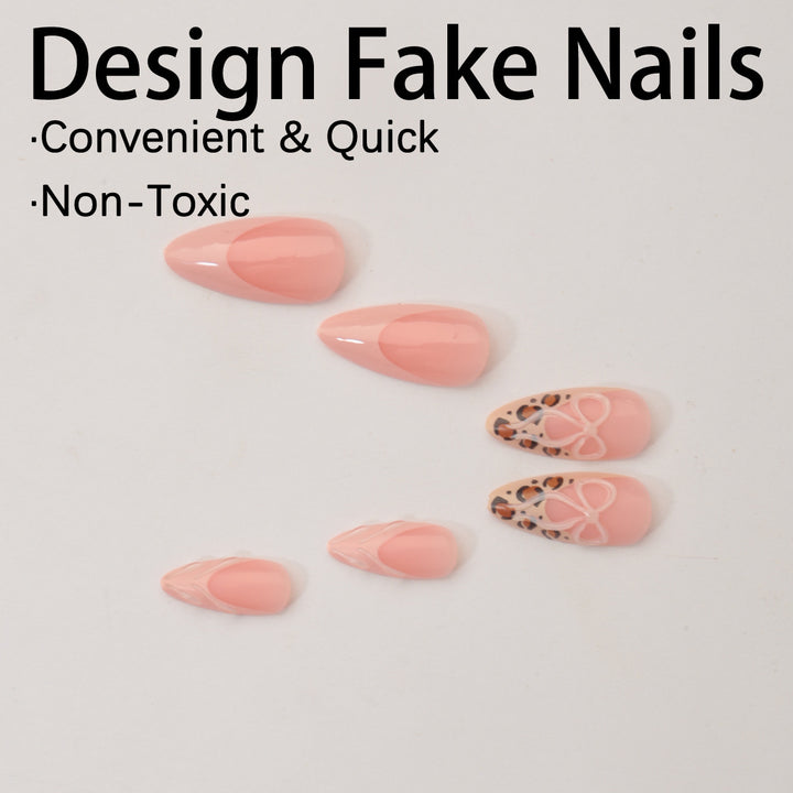 Acrylic Nail Set with Creative Leopard and Bow Accents Stornfield