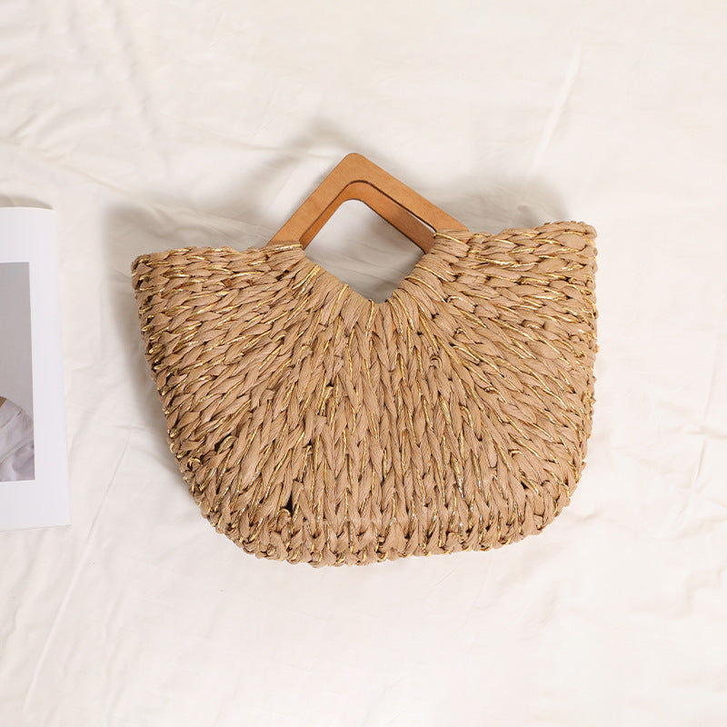 Handcrafted Portable Baskets Bag with Wooden Handles Stornfield
