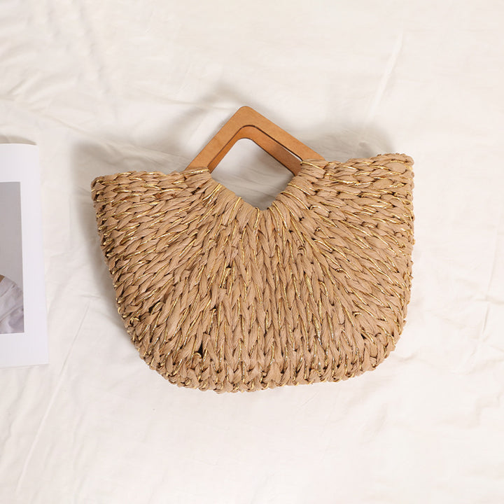 Handcrafted Portable Baskets Bag with Wooden Handles Stornfield