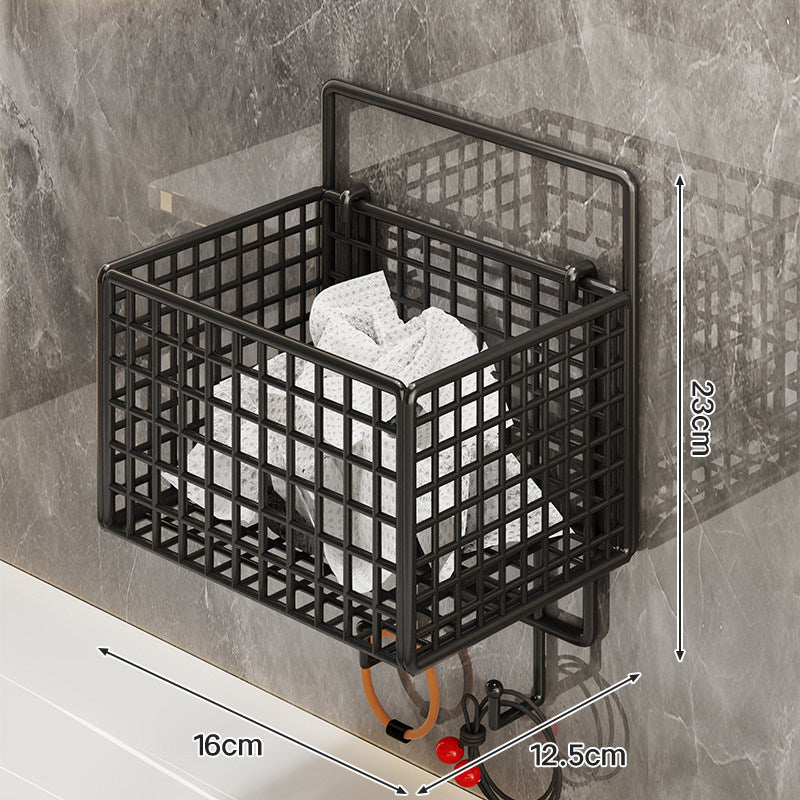 Wall-Mounted Metal Grid Bathroom Caddy with Triple Compartments Hooks and Drainable Base
