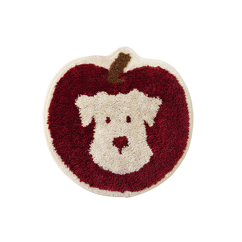 Apple-shaped tufted doormat carpet with dog motif and non-slip backing Stornfield