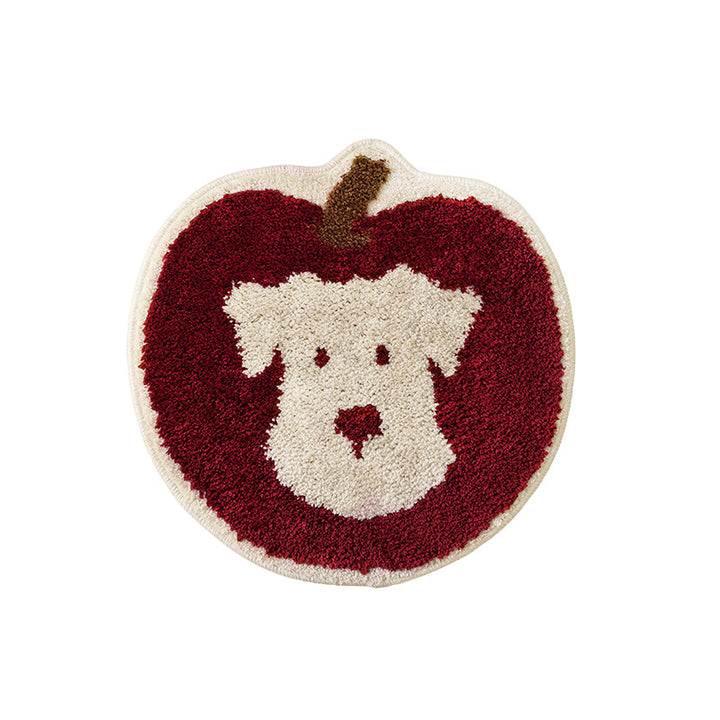 Apple-shaped tufted doormat carpet with dog motif and non-slip backing Stornfield