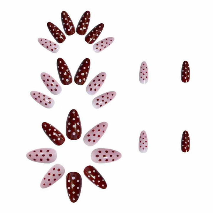 Artifical nail set with playful polka dot design and elegant accents Stornfield