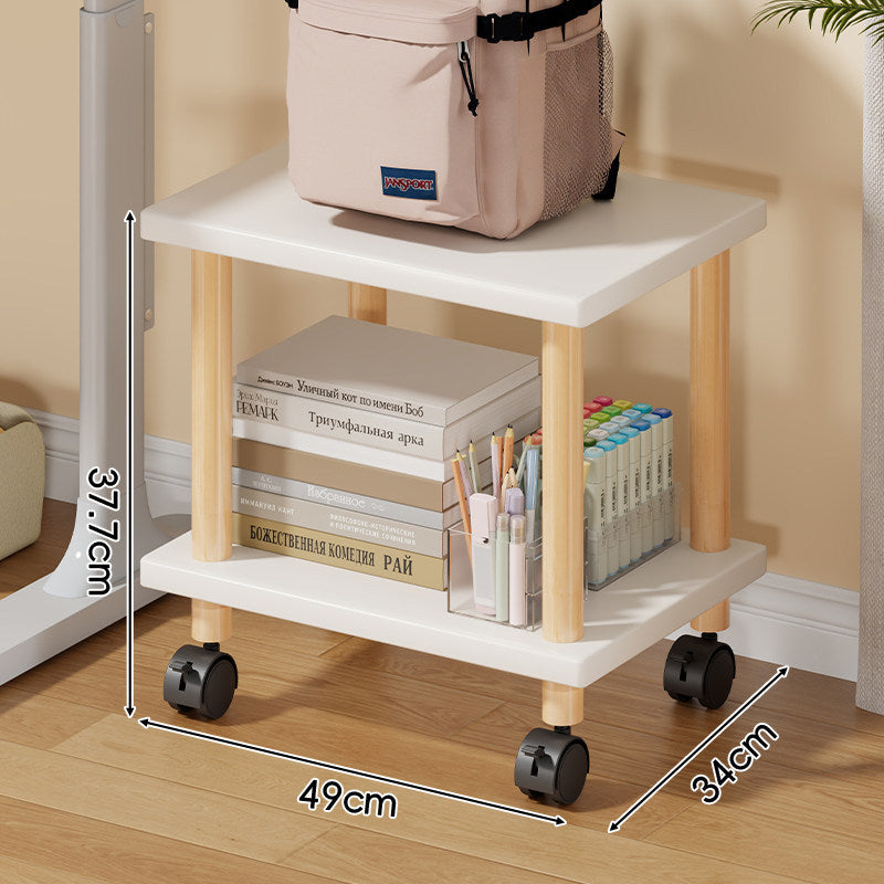 Compact Mobile Two-Tier Storage Cart with Wooden Legs and Locking Casters