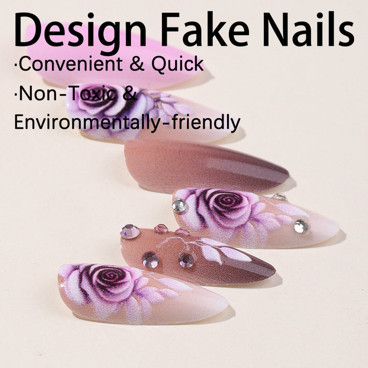 Creative nail art set with elegant rose accents and soft color gradient Stornfield
