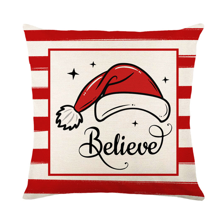 Holiday Linen Throw Pillow Cover with Merry Bright Script and Ribbon Bow Accent