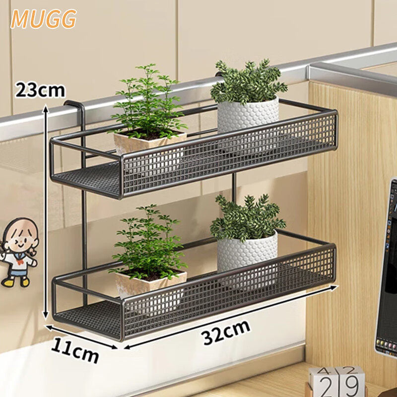 Over-Partition Mesh Hanging Shelf Organizer for Desk Cubicle with Metal Hooks
