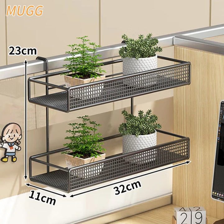 Over-Partition Mesh Hanging Shelf Organizer for Desk Cubicle with Metal Hooks