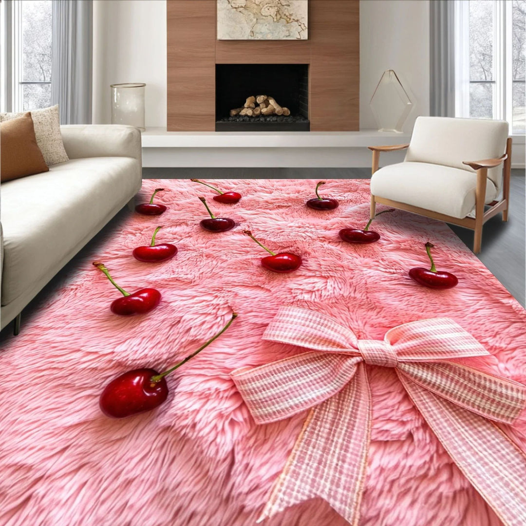 Plush Cherry-Patterned Area Rug