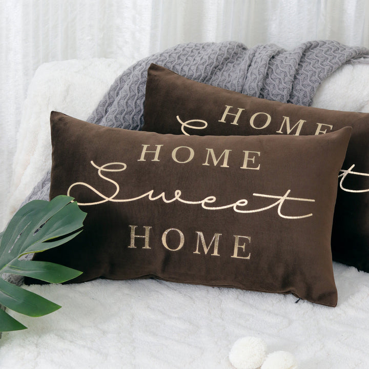Rectangular Embroidered Slogan Throw Pillow Cover with Metallic Script Accent