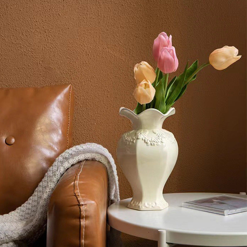 Decorative Floral Embellished Ceramic Vase for Display
