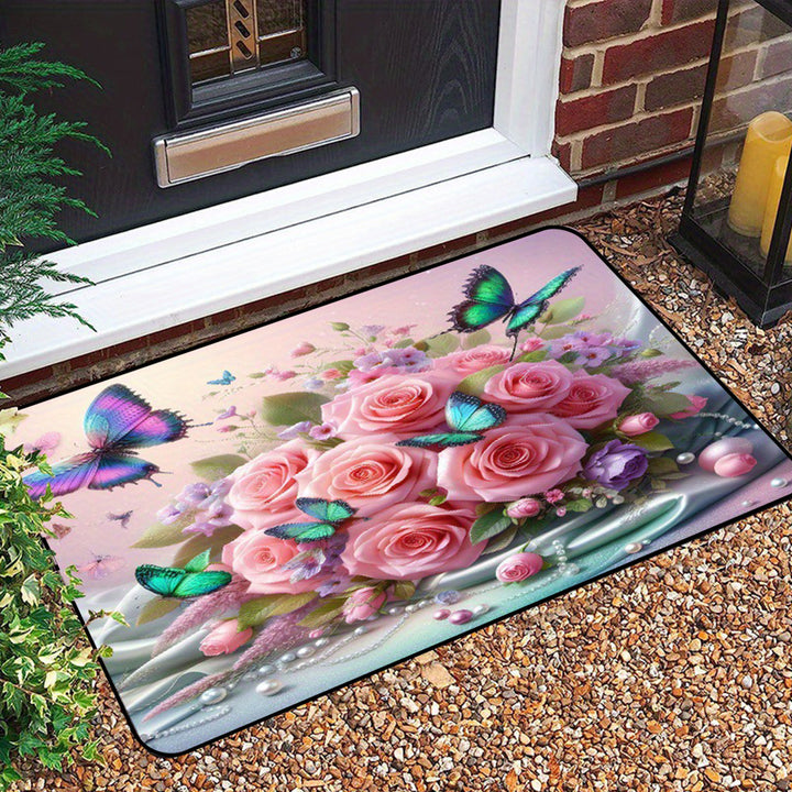 Decorative Floral Print Welcome Mat