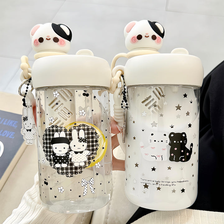 Ladies' water bottle with animal motifs and integrated straw Stornfield